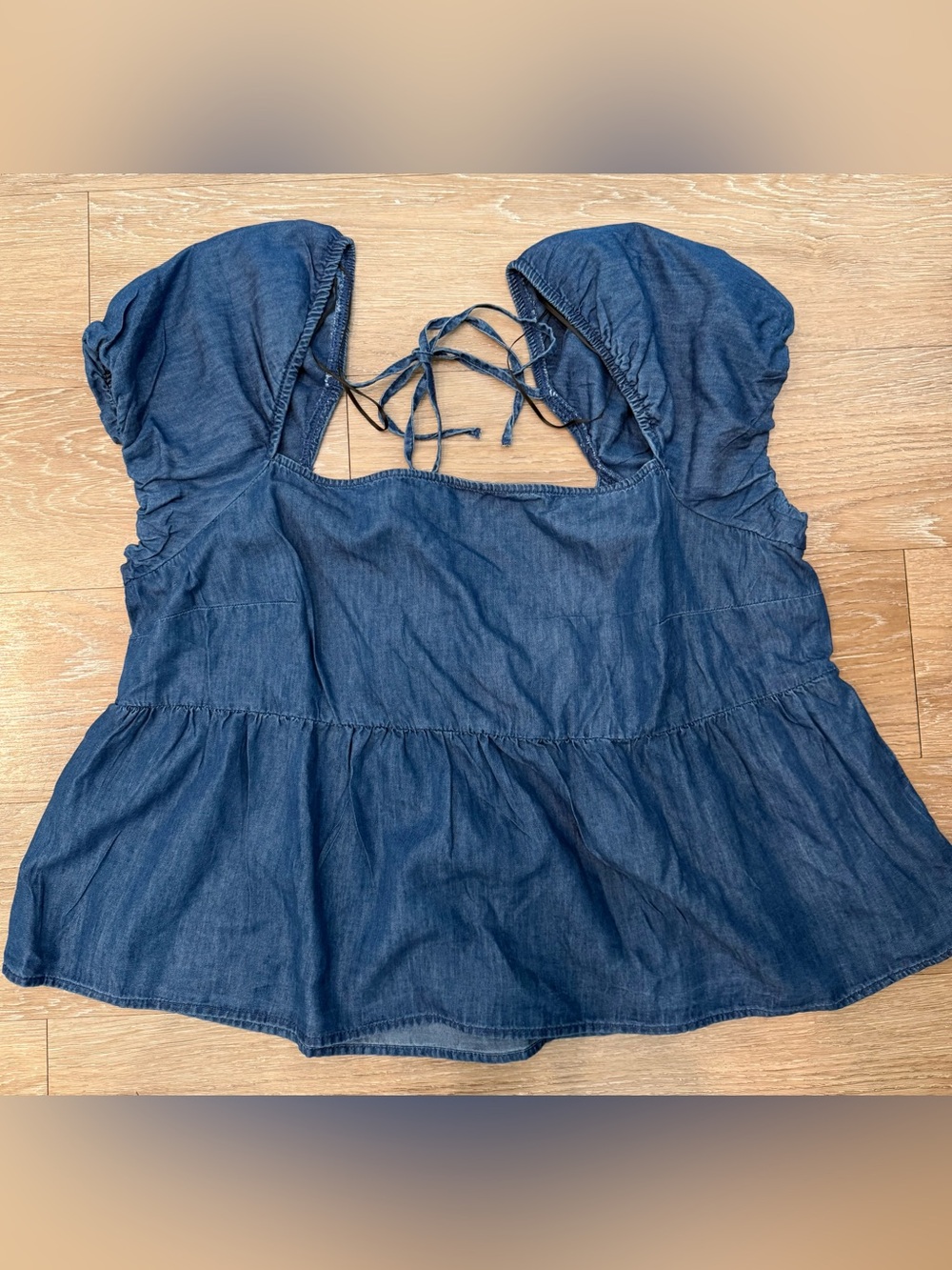 NWT H&M Denim-Look Peplum Top in Deep Blue Size XL